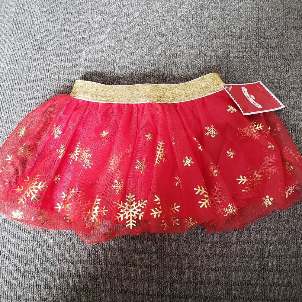 Holiday Time Christmas Baby Tutu Skirt - 0-3 month Red w/gold snowflakes